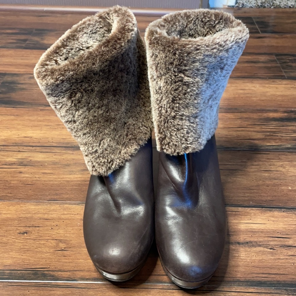 Stewart weitzman brown wedge faux fur boots - Picture 2 of 12
